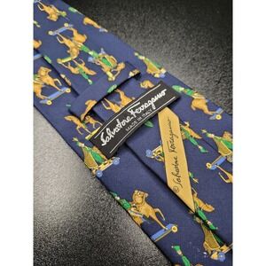 Salvatore Ferragamo Men's Necktie Navy Horse Skateboard Silk 3.5x58 Excellent